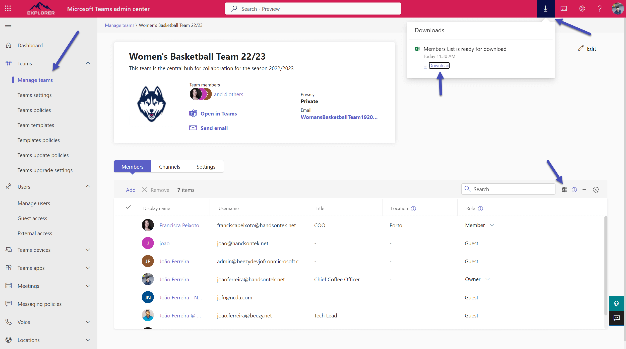 How to export teams users to CSV from Microsoft Teams Admin Center